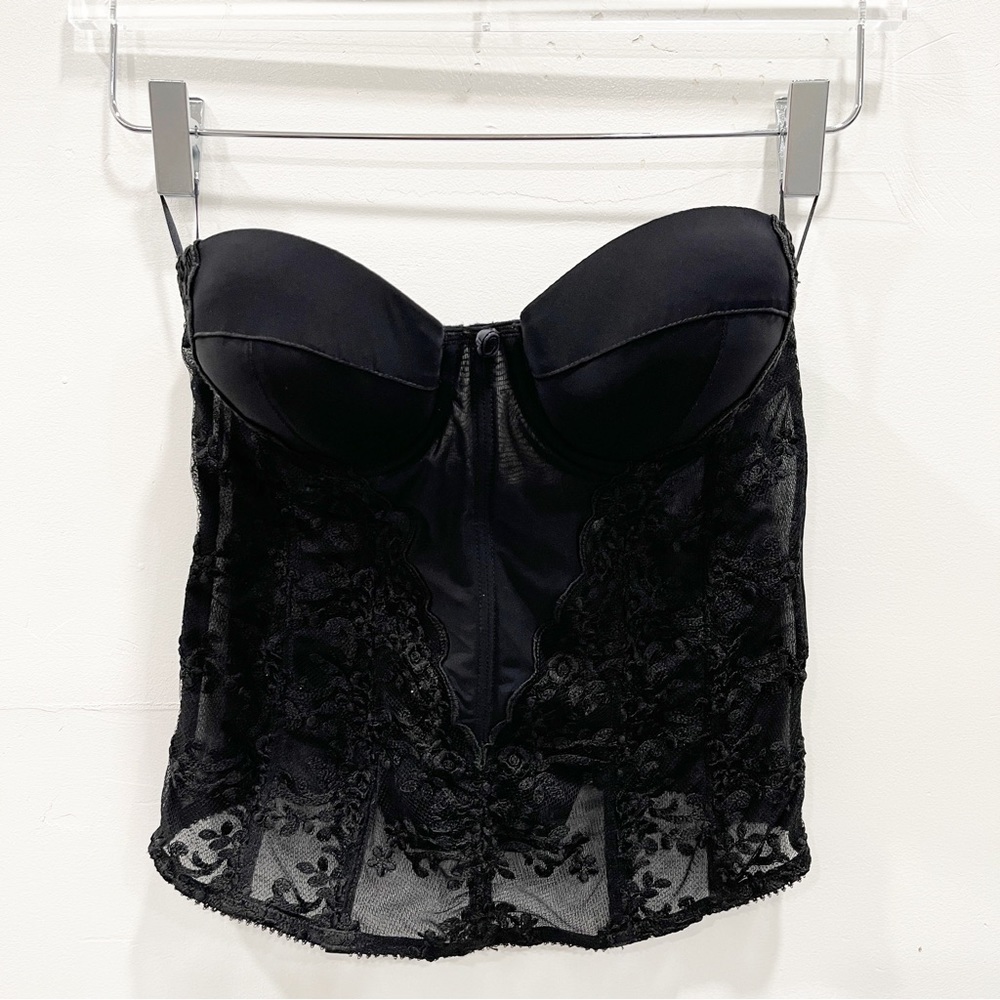 Felina Lingerie Black Strapless Sheer Lace Corset Top Black Size 34B
